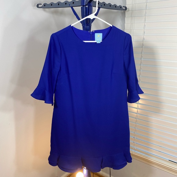 NWOT CeCe ‘Kate’ Ruffle Hem Shift Dress in Colbalt Blue - Picture 3 of 4
